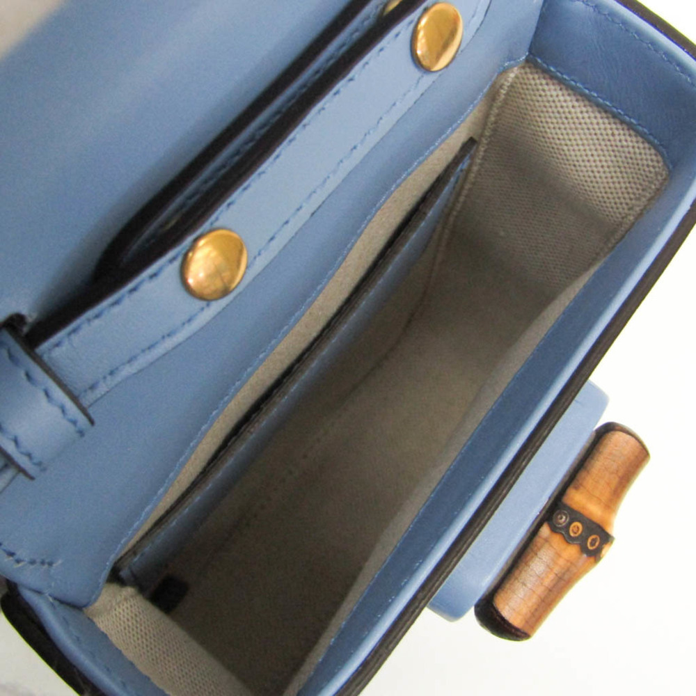 GUCCI Authentic Blue Leather Bamboo Shoulder Bag - Picture 4 of 16